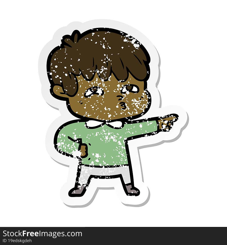 Distressed Sticker Of A Cartoon Man Confused