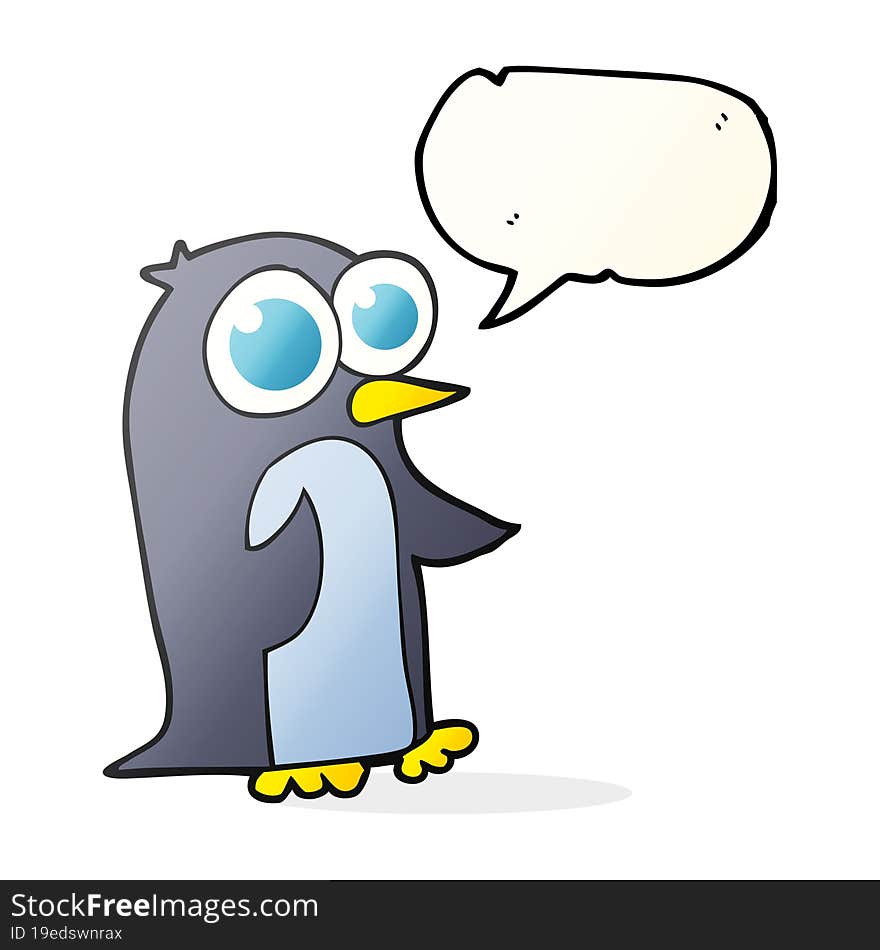 freehand drawn speech bubble cartoon penguin with big eyes