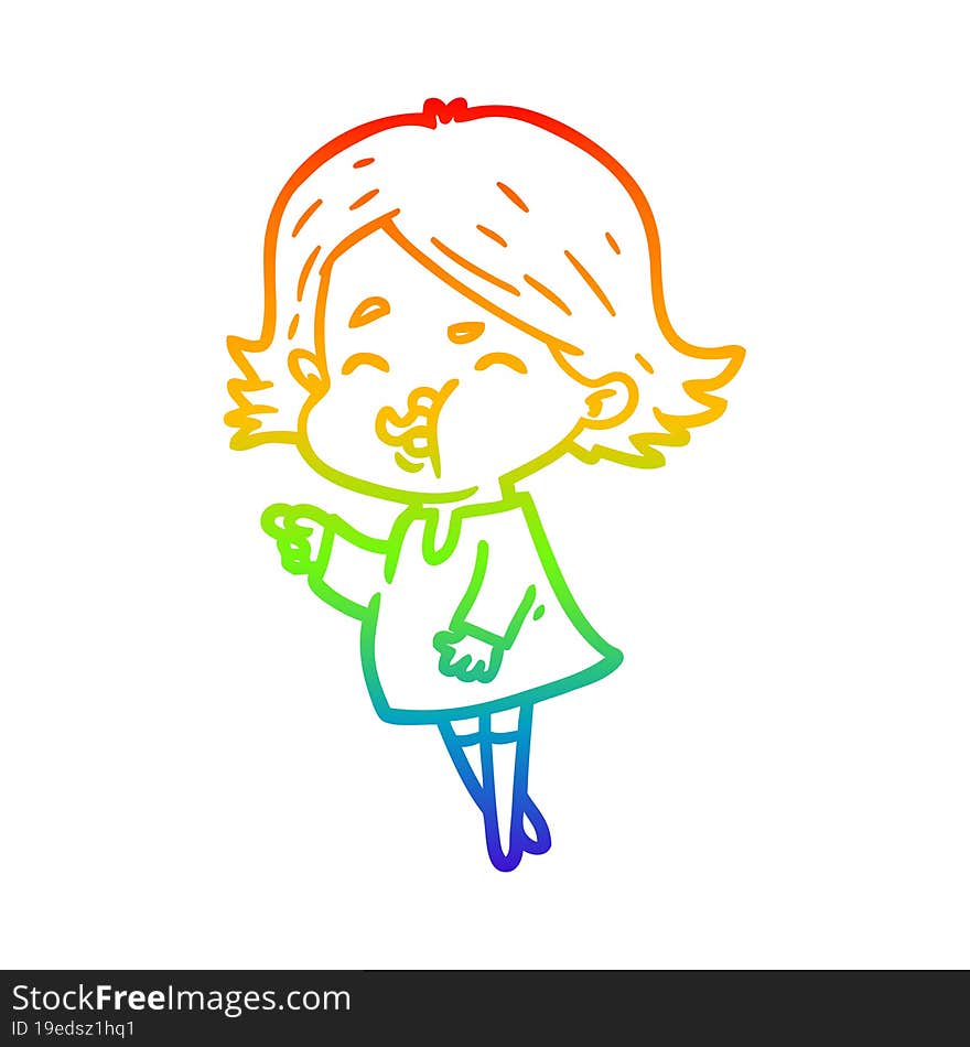 rainbow gradient line drawing of a cartoon girl pulling face