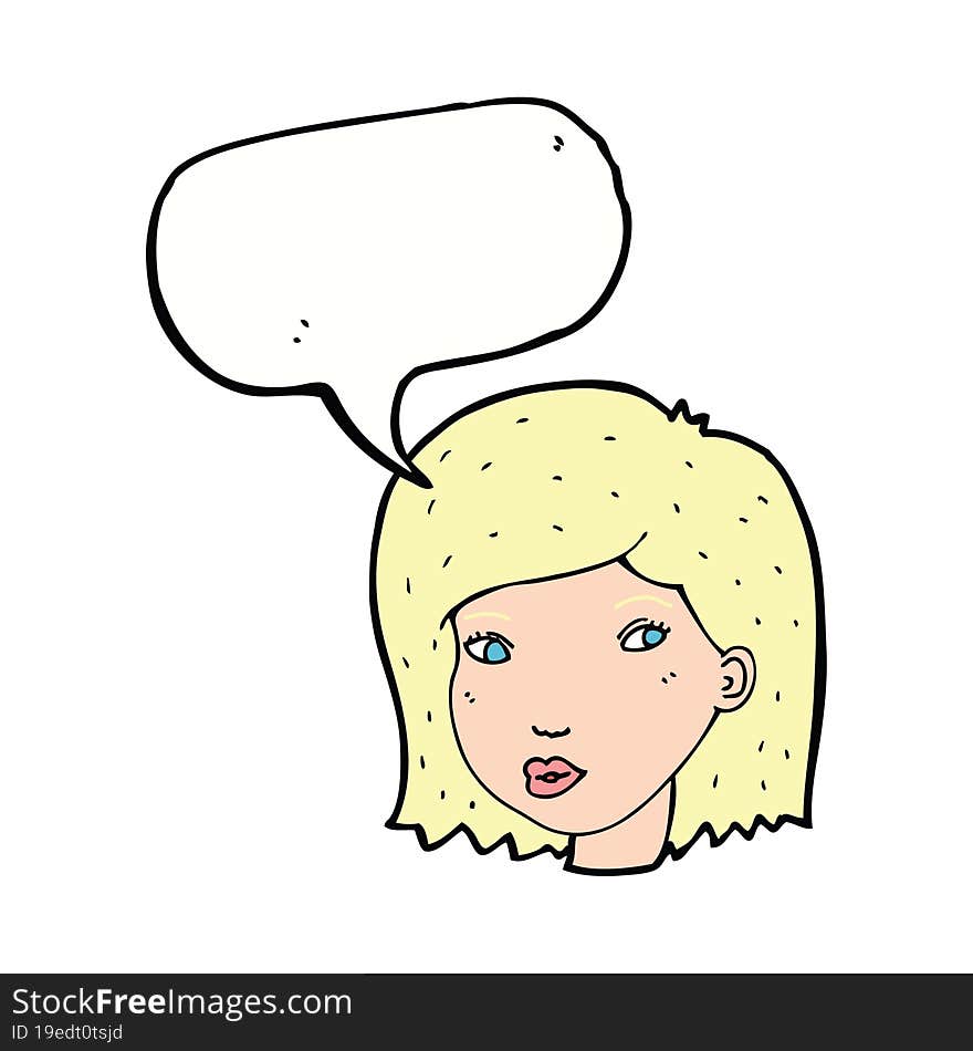 cartoon female face with speech bubble