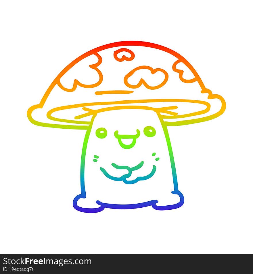 rainbow gradient line drawing of a cartoon mushroom character