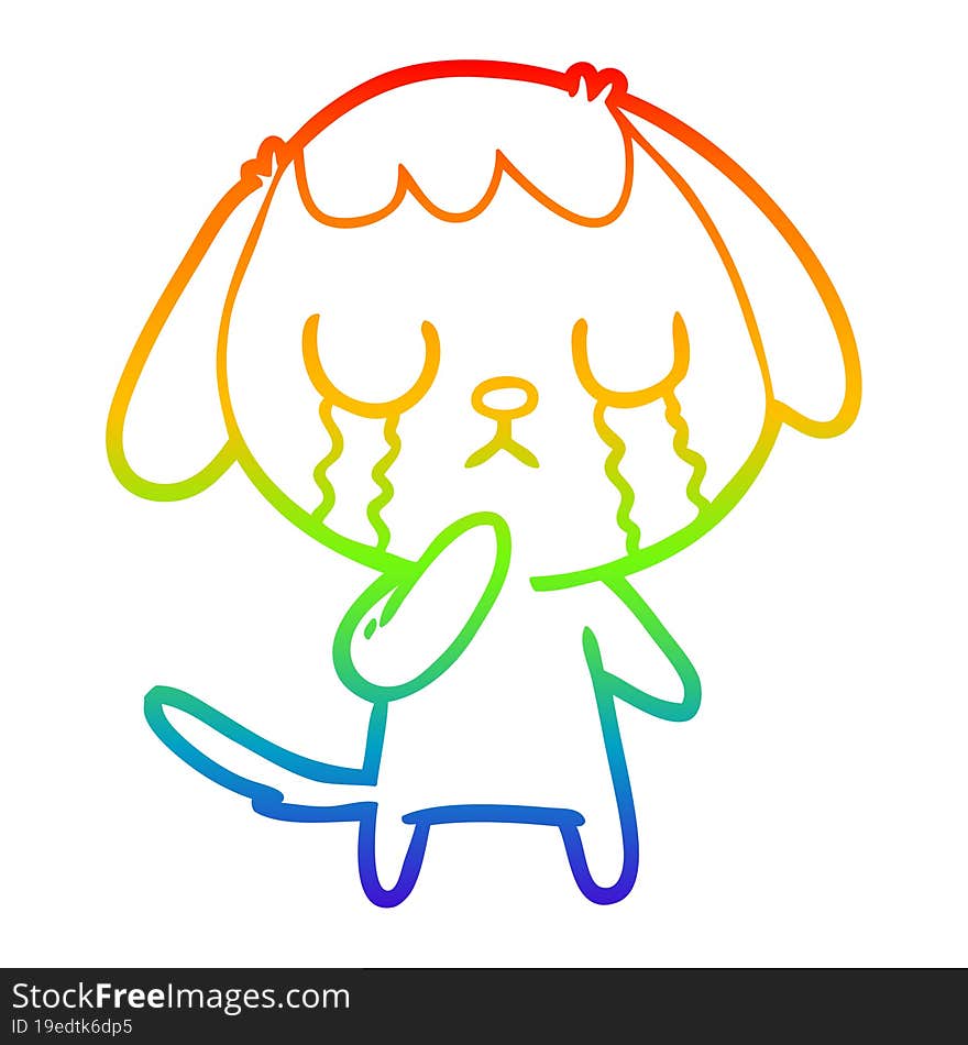 rainbow gradient line drawing cute cartoon dog crying