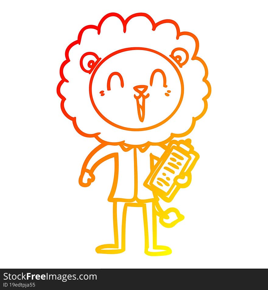 warm gradient line drawing of a laughing lion cartoon