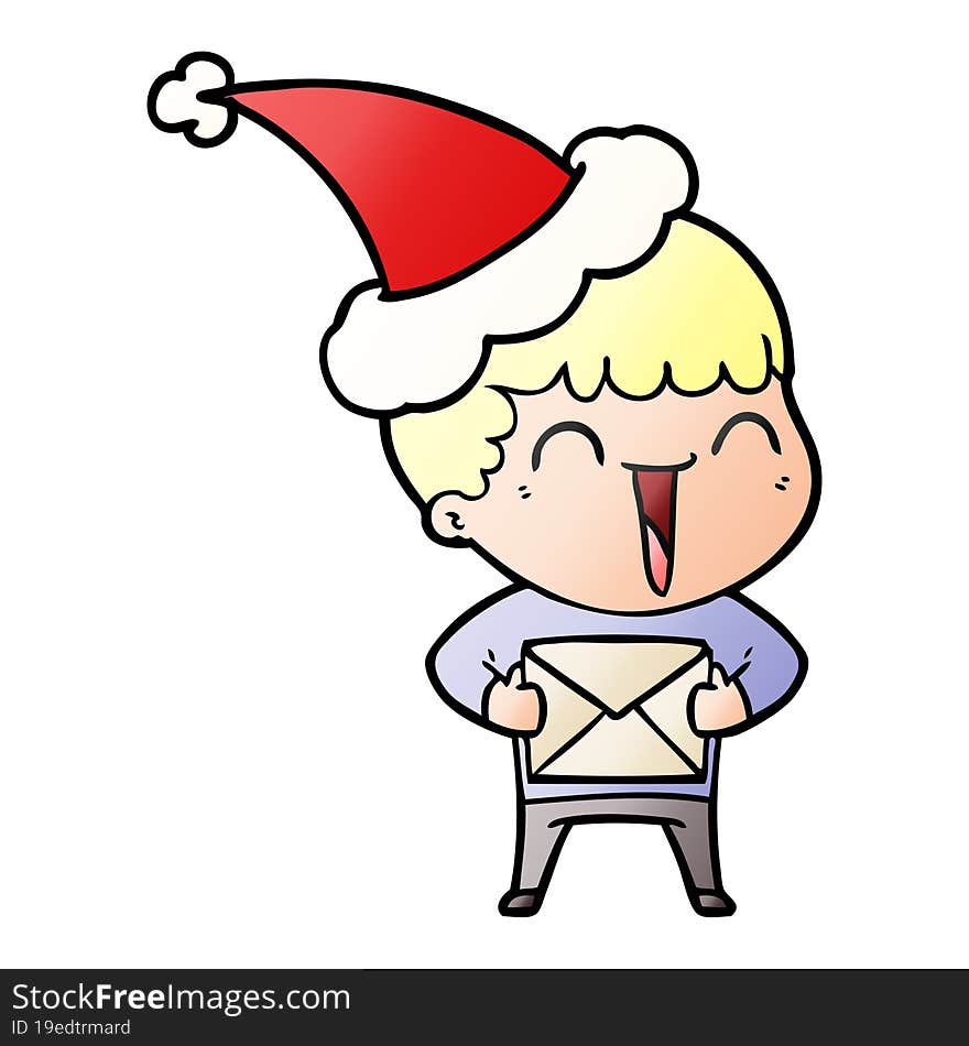 hand drawn gradient cartoon of a happy man wearing santa hat