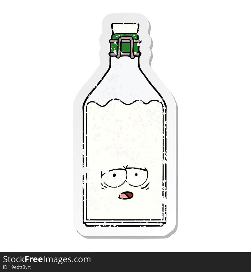 Distressed Sticker Of A Cartoon Old Milk Bottle