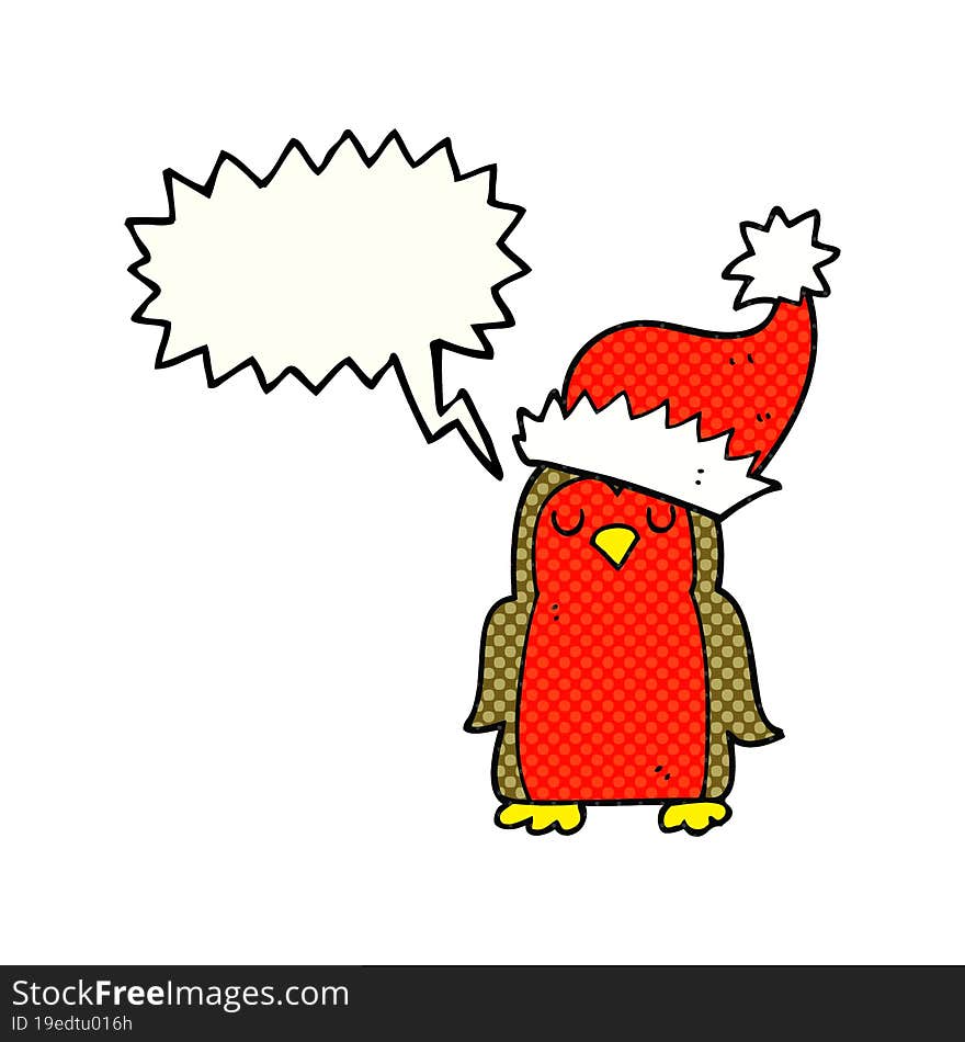 freehand drawn comic book speech bubble cartoon christmas robin