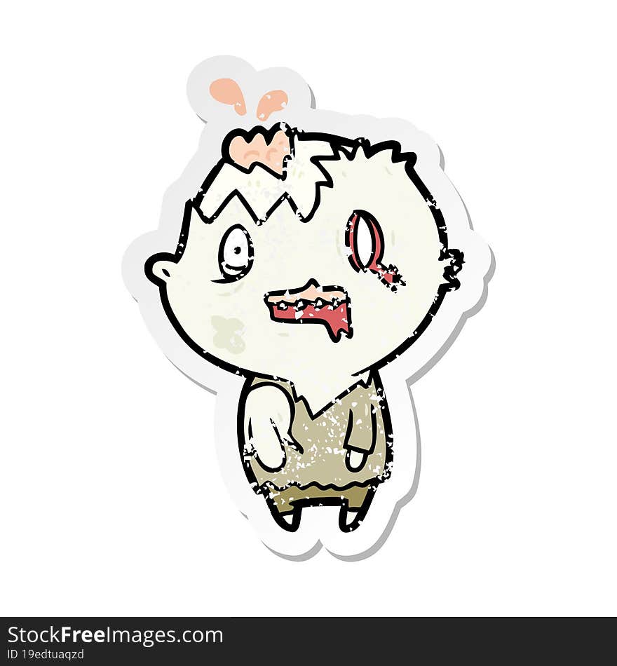 distressed sticker of a cartoon zombie