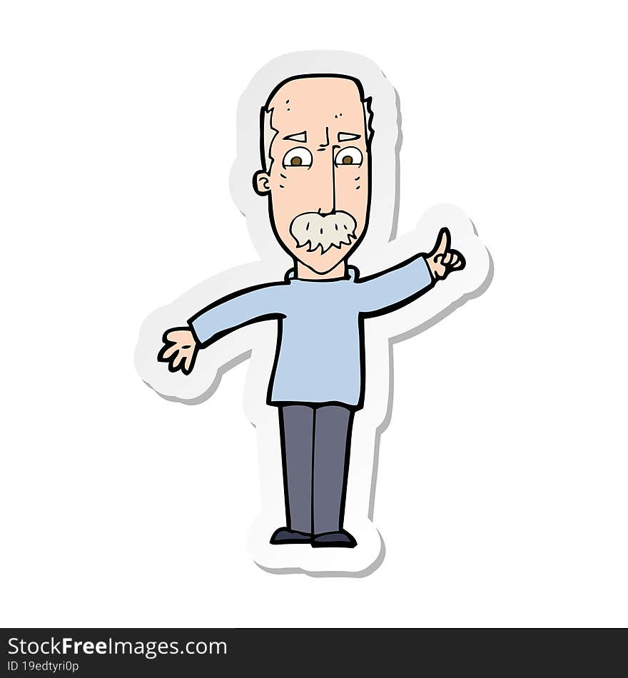 sticker of a cartoon man issuing stern warning