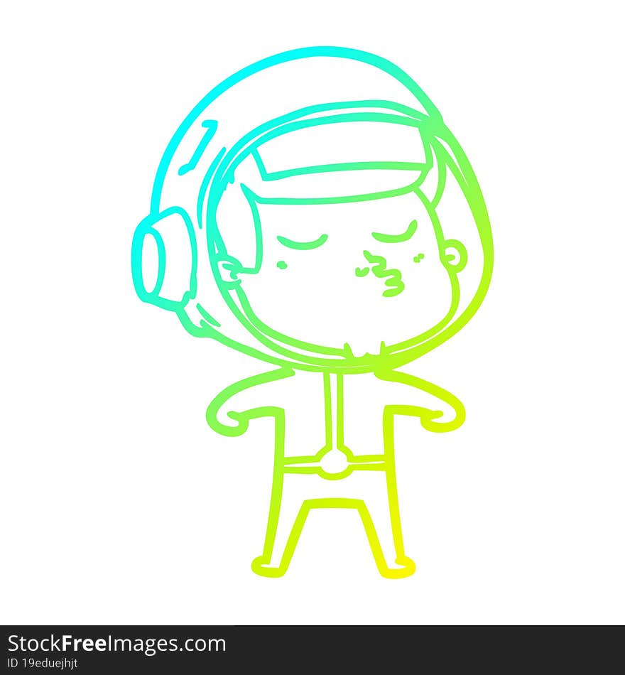 Cold Gradient Line Drawing Cartoon Confident Astronaut