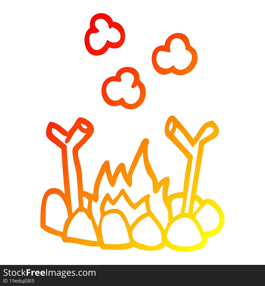 warm gradient line drawing cartoon camp fire