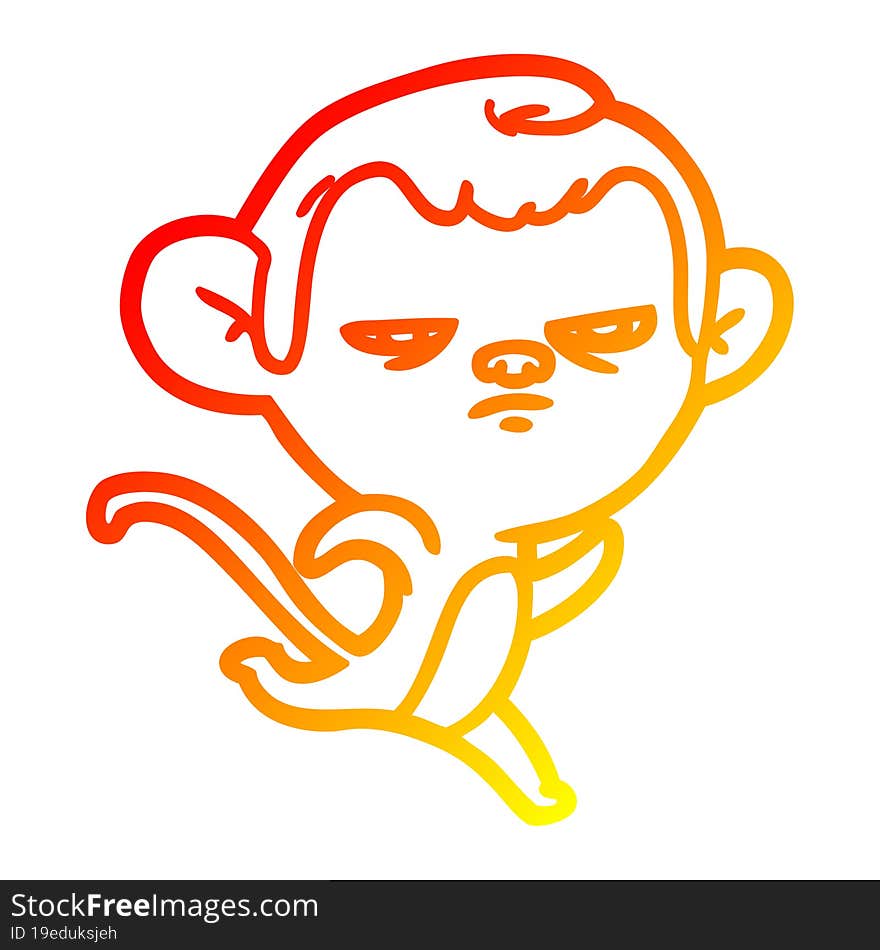 warm gradient line drawing of a cartoon monkey