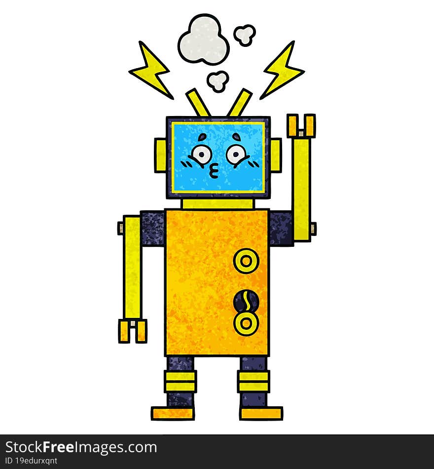 Retro Grunge Texture Cartoon Malfunctioning Robot