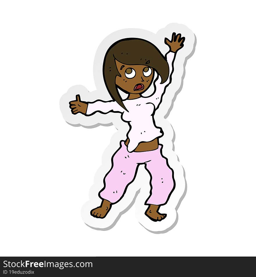 Sticker Of A Cartoon Frightened Woman