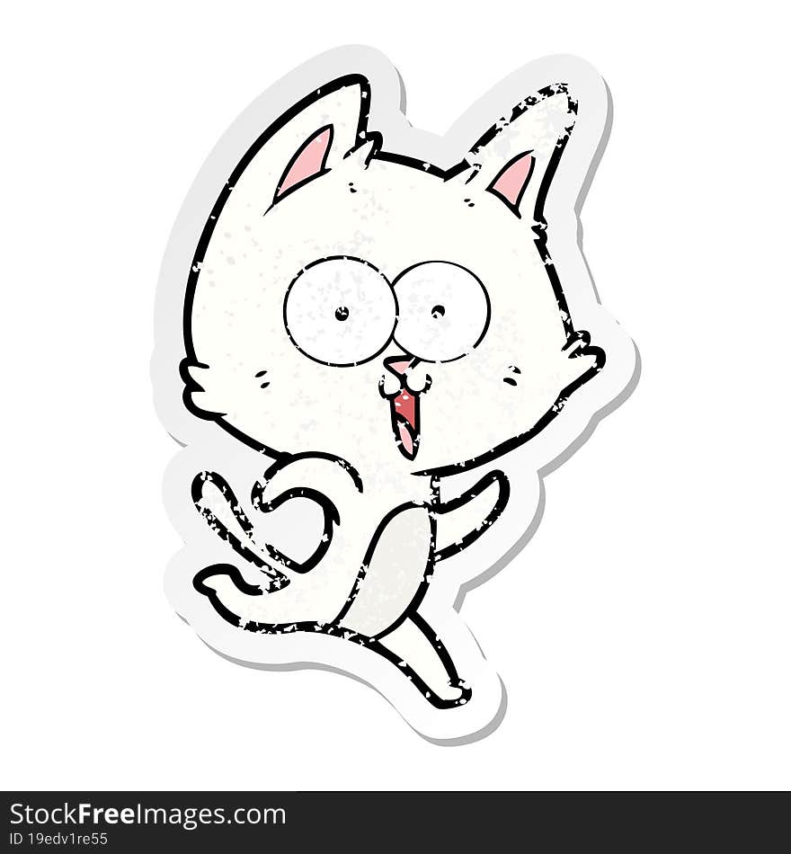 distressed sticker of a funny cartoon cat