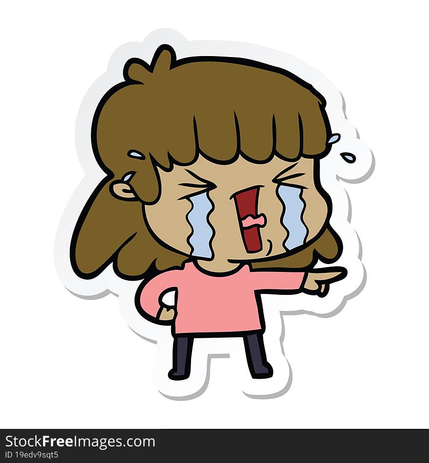 Sticker Of A Cartoon Woman In Tears