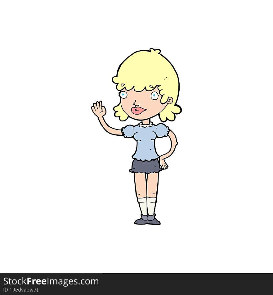 cartoon waving woman