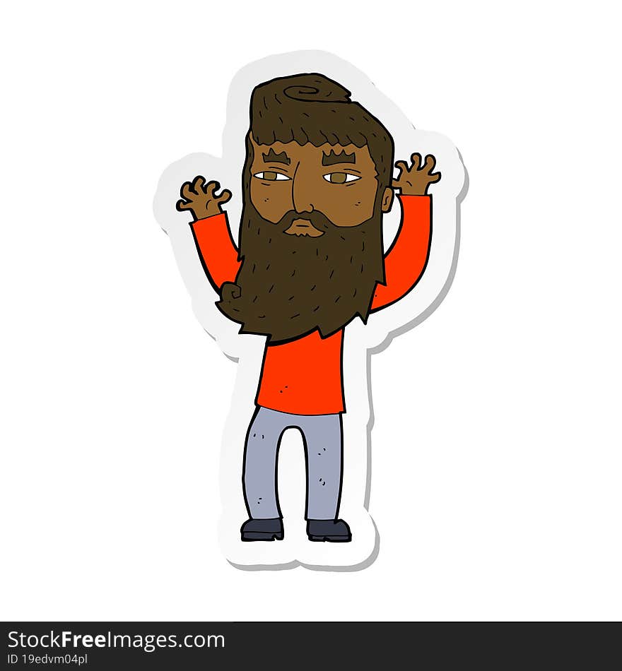 sticker of a cartoon bearded man waving arms