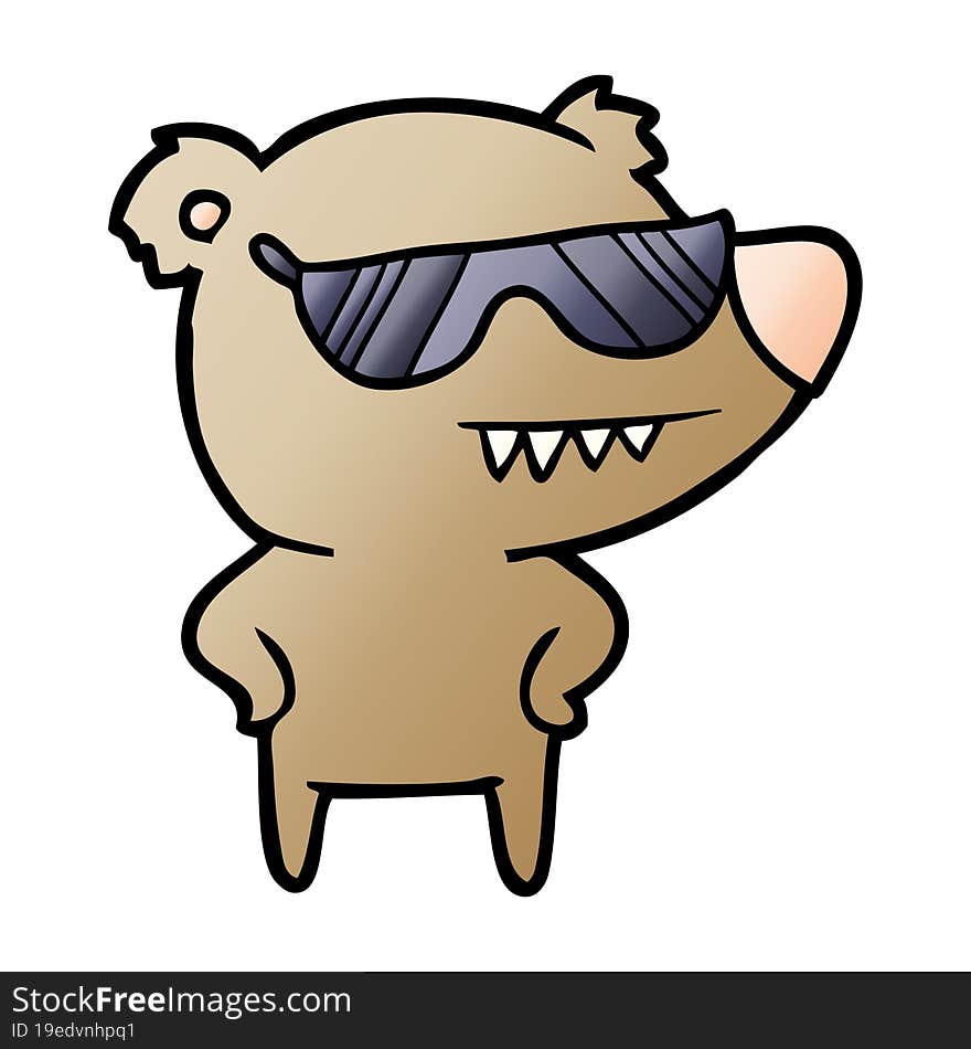 sunglasses bear cartoon with hands on hips. sunglasses bear cartoon with hands on hips