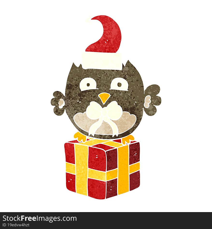 retro cartoon christmas owl