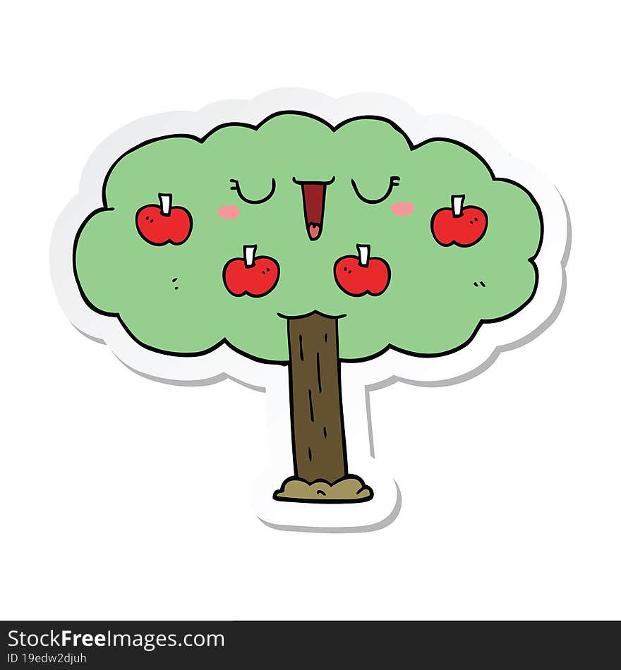 sticker of a cartoon apple tree