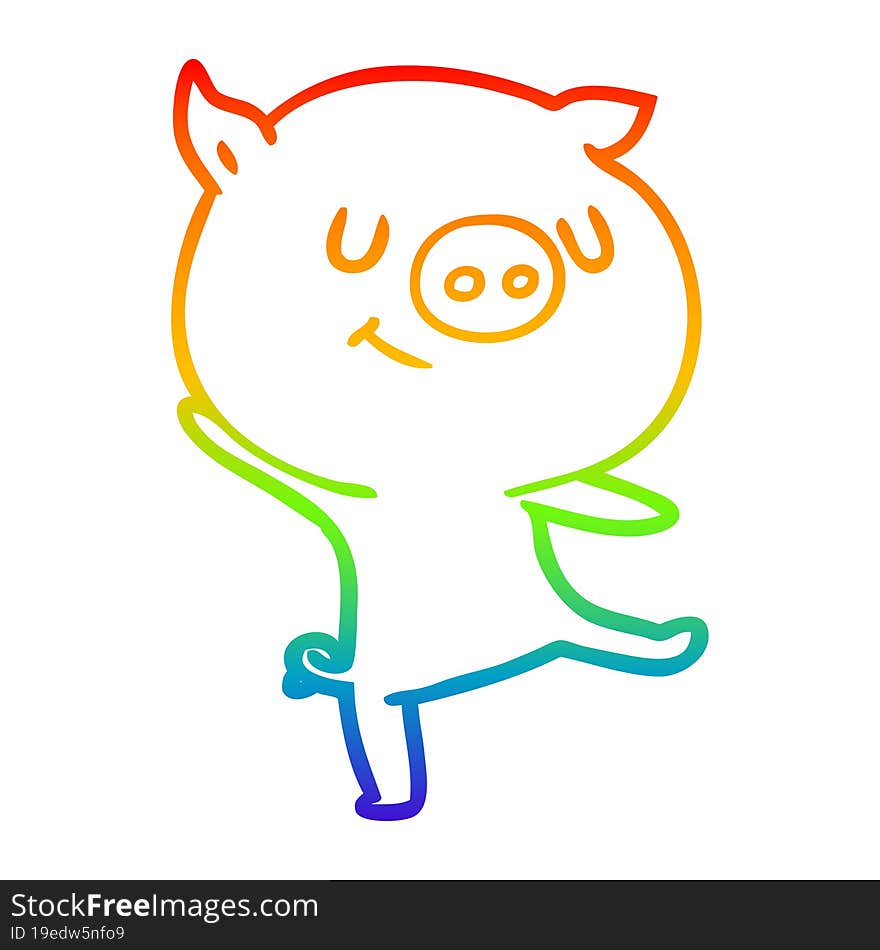 Rainbow Gradient Line Drawing Happy Cartoon Pig