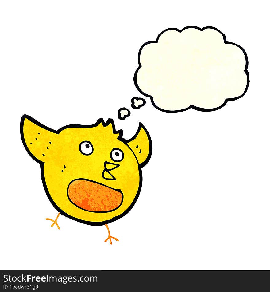 cartoon happy bird with thought bubble