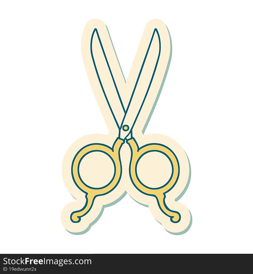 tattoo style sticker of barber scissors