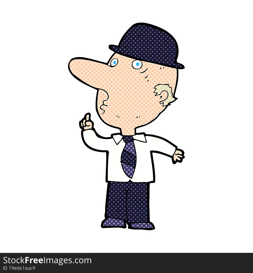 cartoon man wearing bowler hat