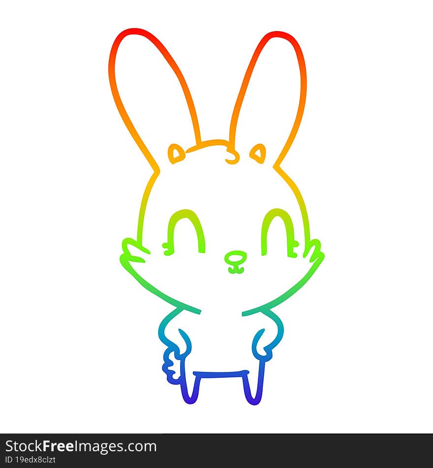 rainbow gradient line drawing of a cute cartoon rabbit