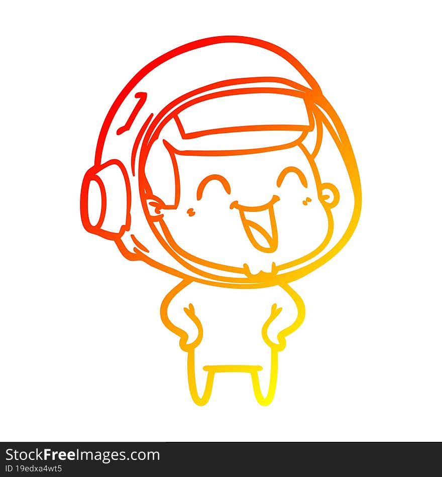 warm gradient line drawing of a happy cartoon astronaut