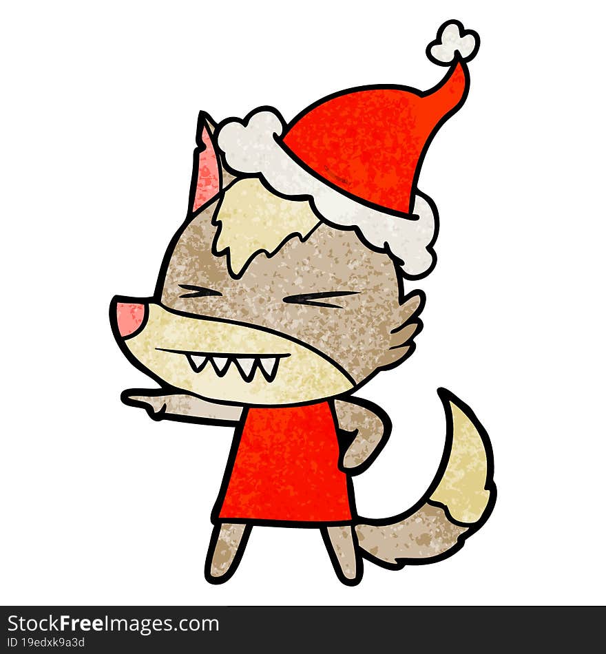 Angry Wolf Textured Cartoon Of A Wearing Santa Hat