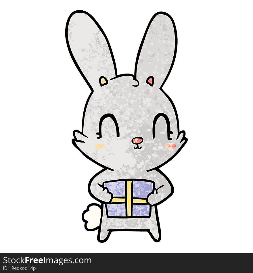 cute cartoon rabbit with present. cute cartoon rabbit with present