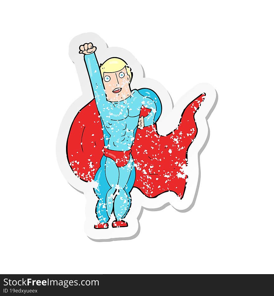 retro distressed sticker of a cartoon superhero