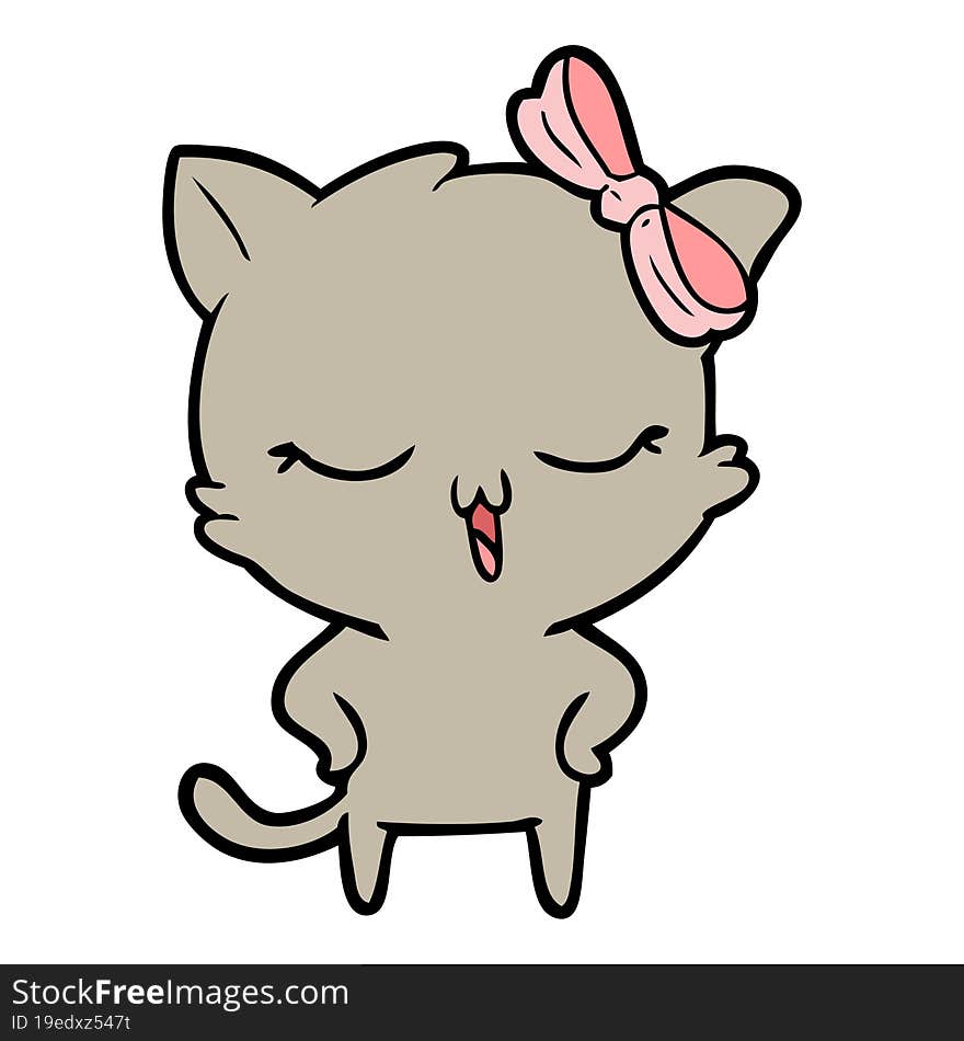 cartoon cat with bow on head and hands on hips. cartoon cat with bow on head and hands on hips