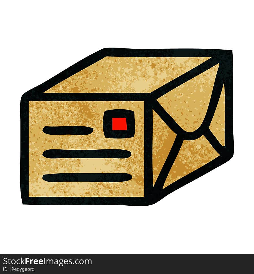 retro grunge texture cartoon of a paper parcel