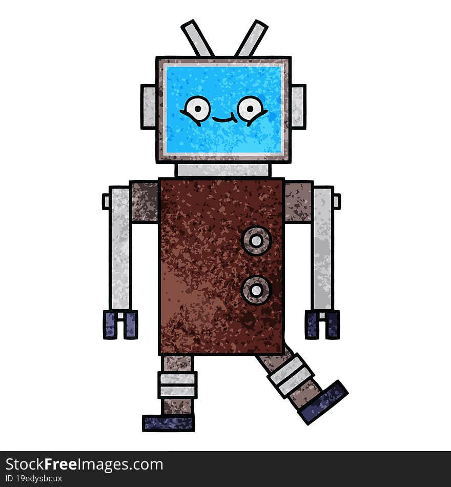 retro grunge texture cartoon of a robot