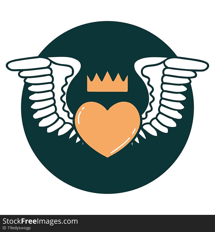 Tattoo Style Icon Of A Heart With Wings