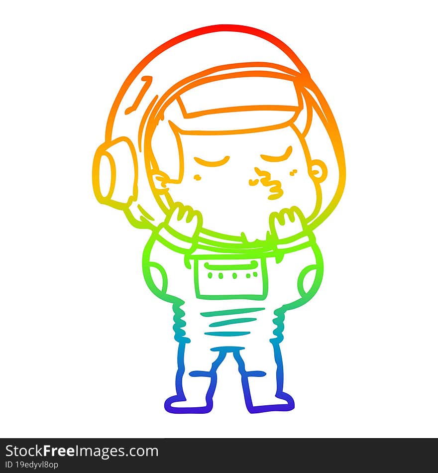 Rainbow Gradient Line Drawing Cartoon Confident Astronaut