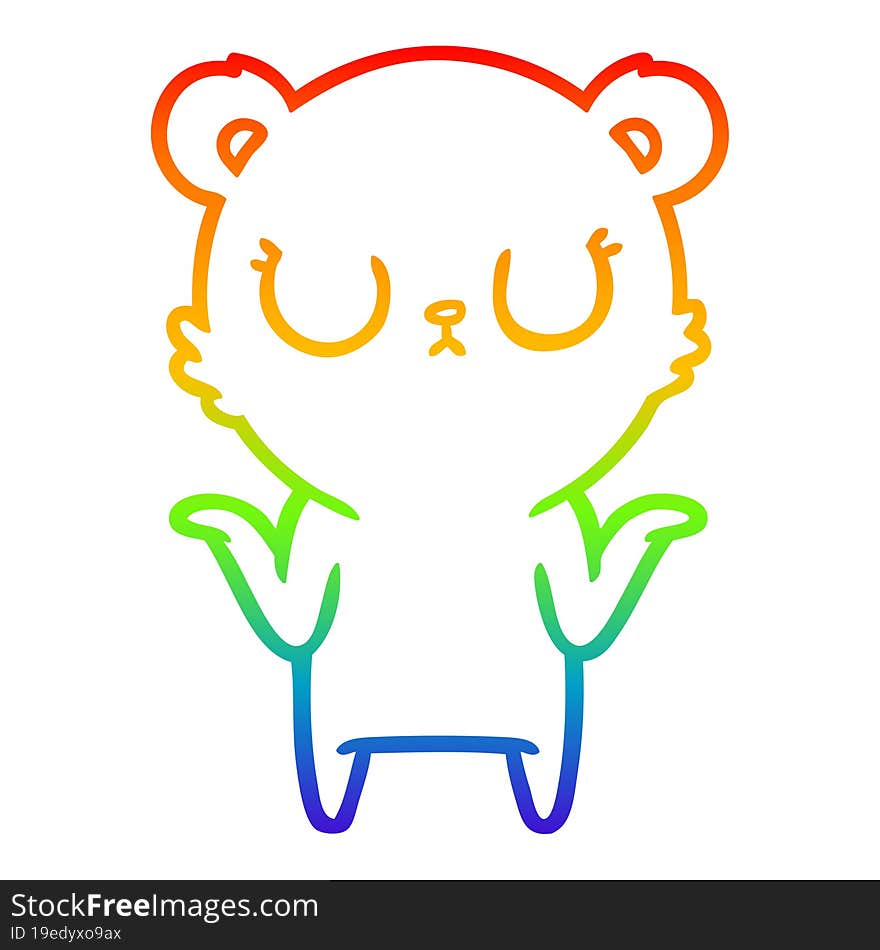 rainbow gradient line drawing peaceful cartoon bear shrugging