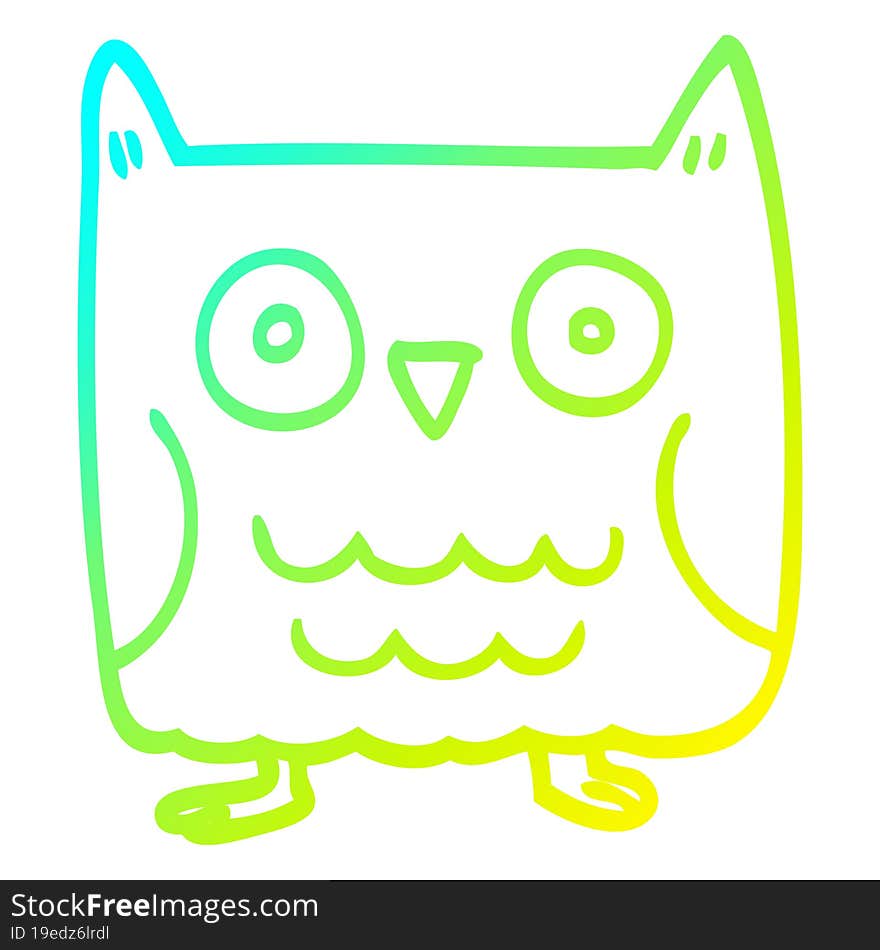 Cold Gradient Line Drawing Funny Cartoon Owl