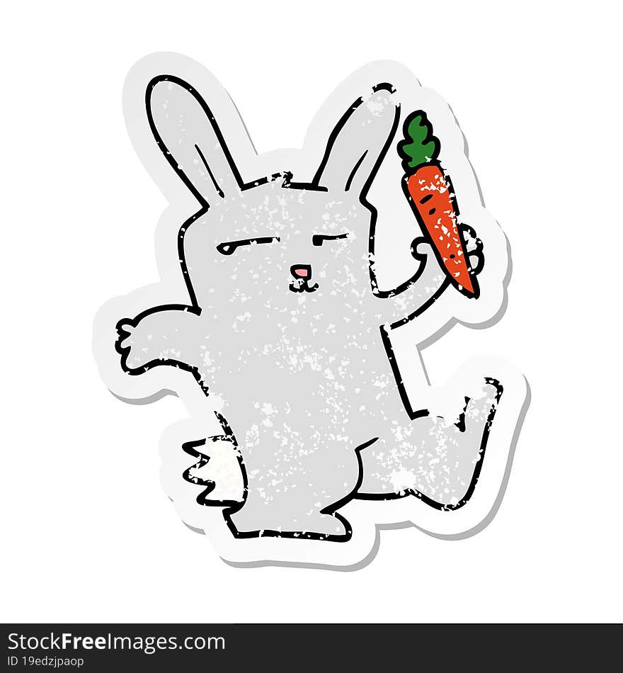 Distressed Sticker Of A Cartoon Rabbit With Carrot