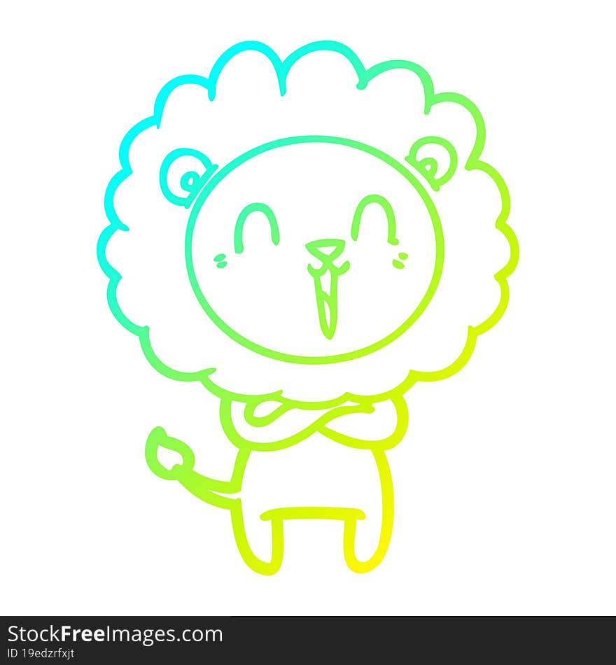 cold gradient line drawing of a laughing lion cartoon