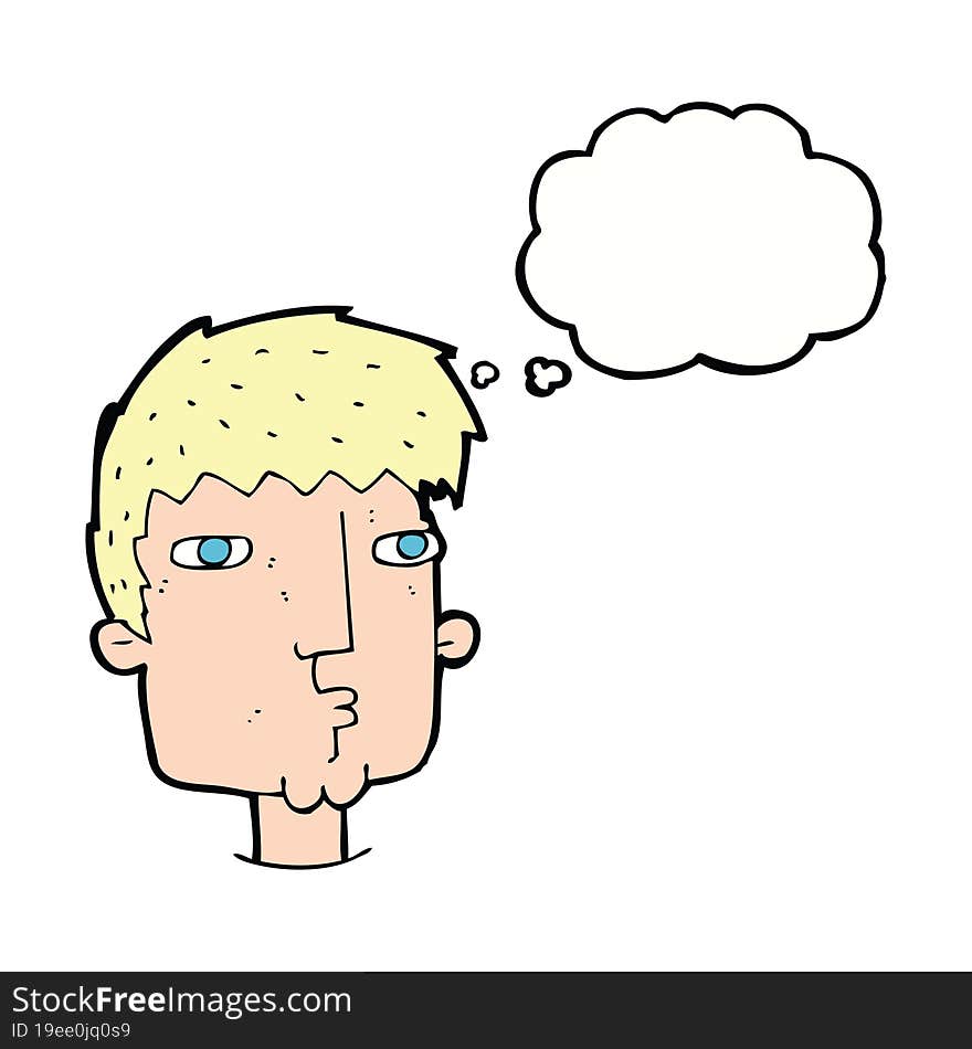 cartoon curious man with thought bubble