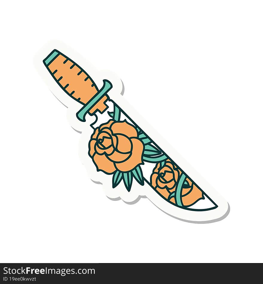 tattoo style sticker of a dagger and flowers