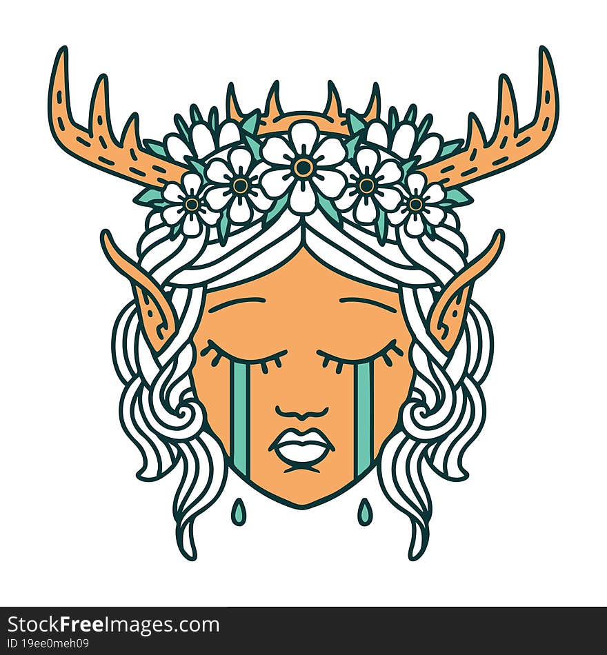 crying elf druid character face illustration