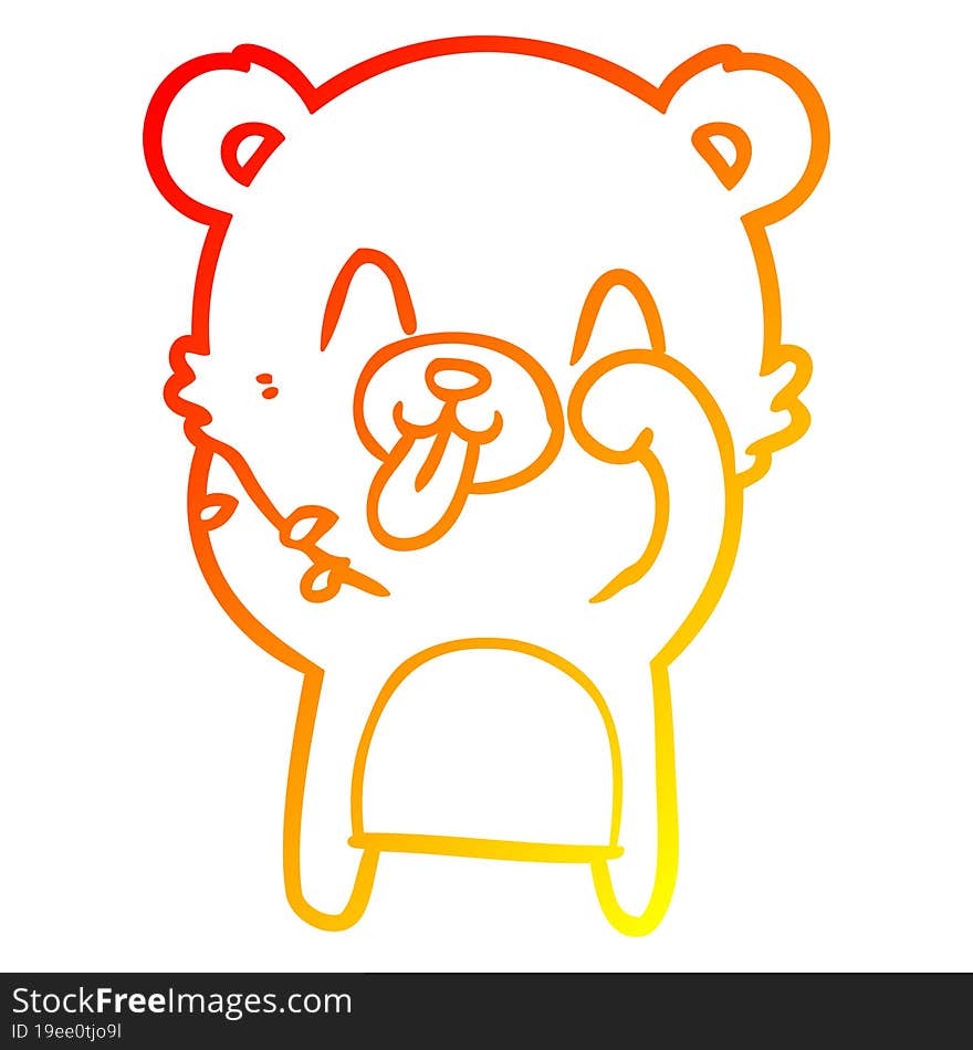 warm gradient line drawing of a rude cartoon polar bear sticking out tongue