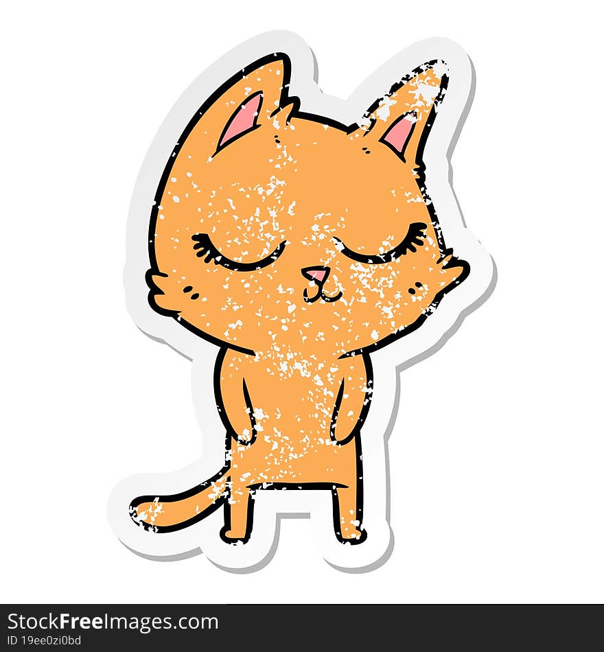 distressed sticker of a calm cartoon cat