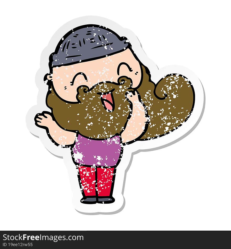 distressed sticker of a happy bearded man