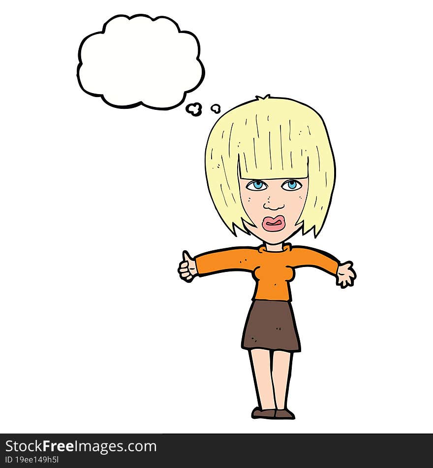 cartoon annoyed woman  with thought bubble