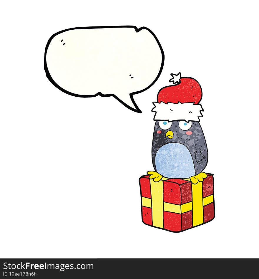 speech bubble textured cartoon christmas penguin